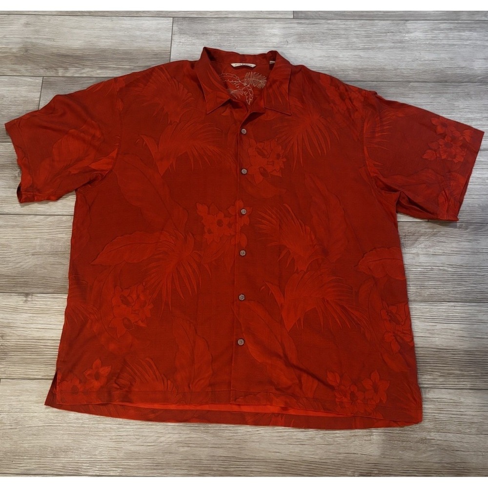 Tommy Bahama 100% Silk Hawaiian Camp Shirt XXL Floral Short Sleeve Beach